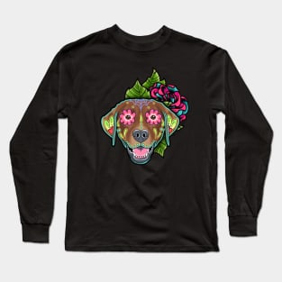 Labrador Retriever in Chocolate - Day of the Dead Sugar Skull Dog Long Sleeve T-Shirt